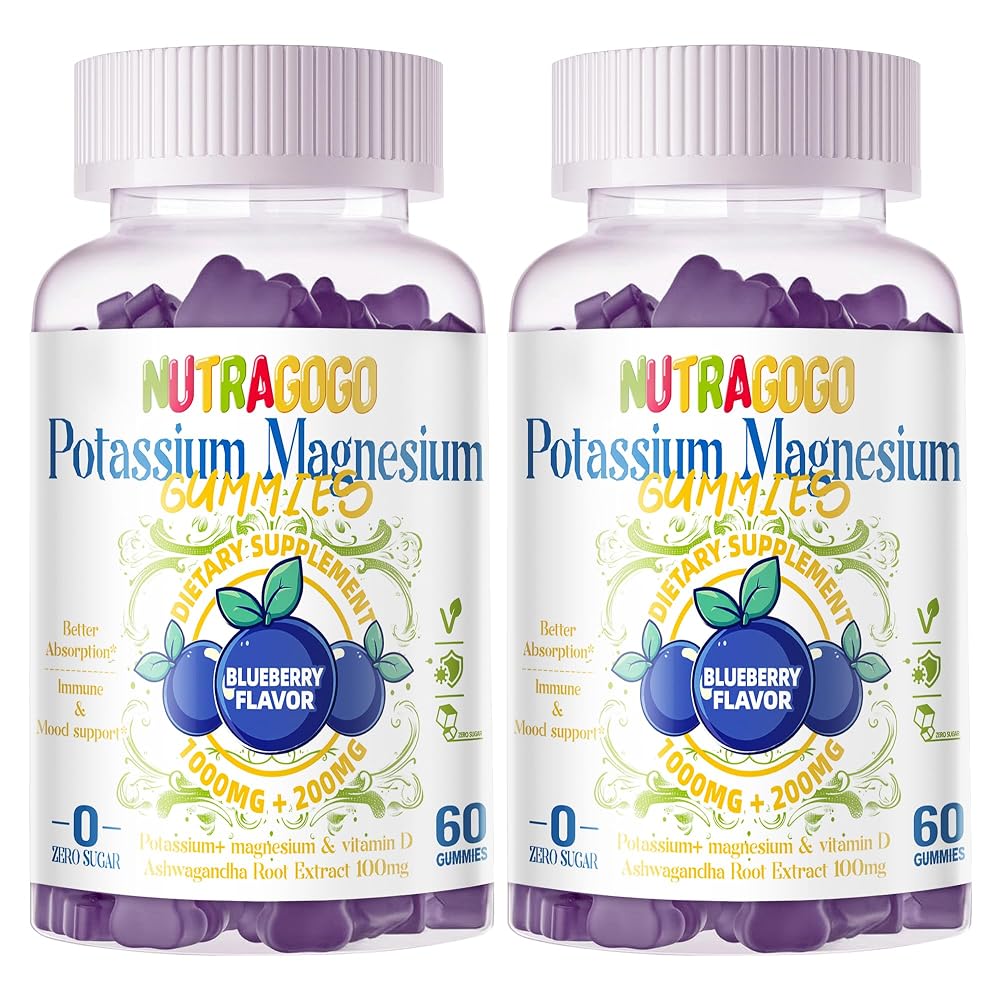 NUTRAGOGO Potassium Magnesium Gummies with Ashwagandha - 120 Gummies