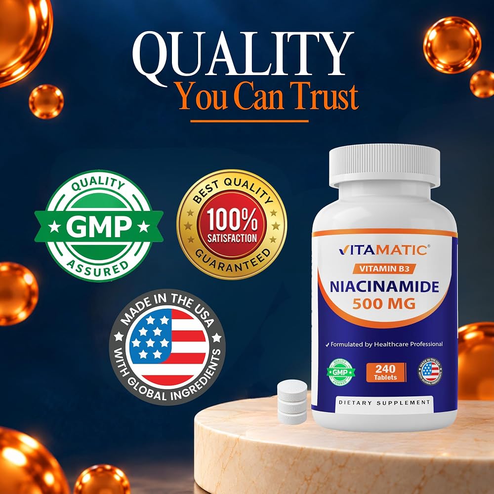 Vitamatic Niacinamide 500 mg Vitamin B3 for Energy - 240 Tablets - image 7