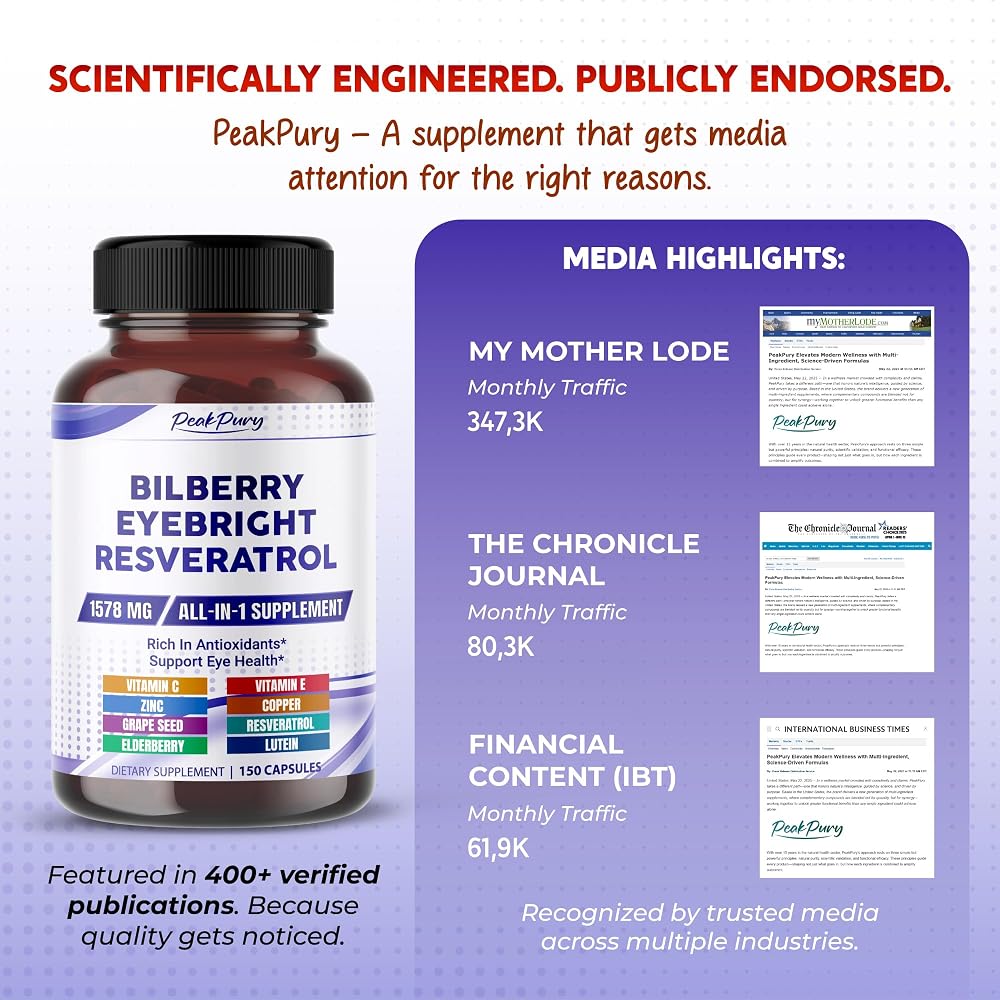 PeakPury Bilberry 12-Ingredient Formula with Lutein - 150 Capsules - image 6