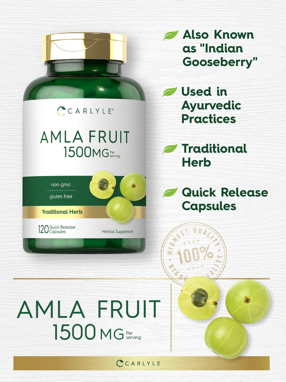 Carlyle Amla Capsules 1500mg - 120 Count - image 3