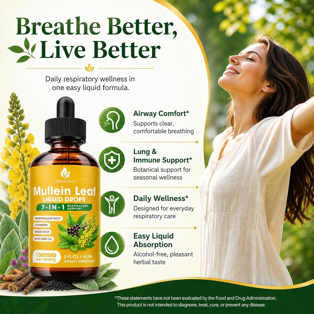 Grewellogy Mullein Drops for Lungs, 7-in-1 1500mg - 2 Fl Oz - image 4