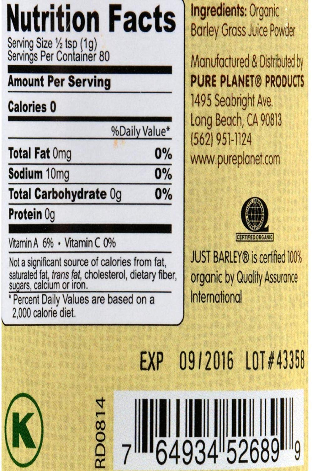 PURE PLANET Organic Just Barley Powder - 80 g - image 2