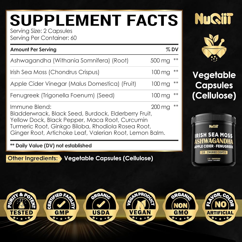 NUQIIT Organic Ashwagandha Capsules with Sea Moss & Apple Cider Vinegar - image 2