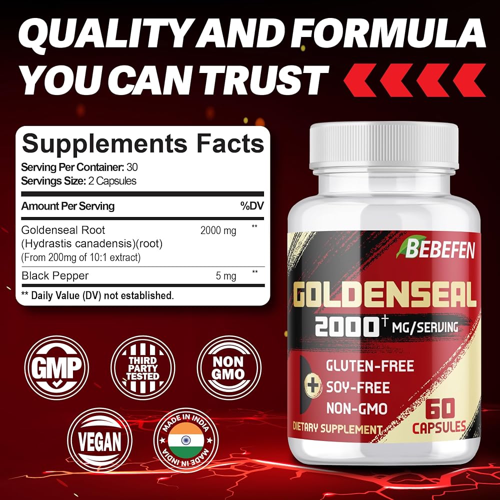 BEBEFEN Goldenseal Root 2000mg Vegetarian Capsules - 60 Count - image 2