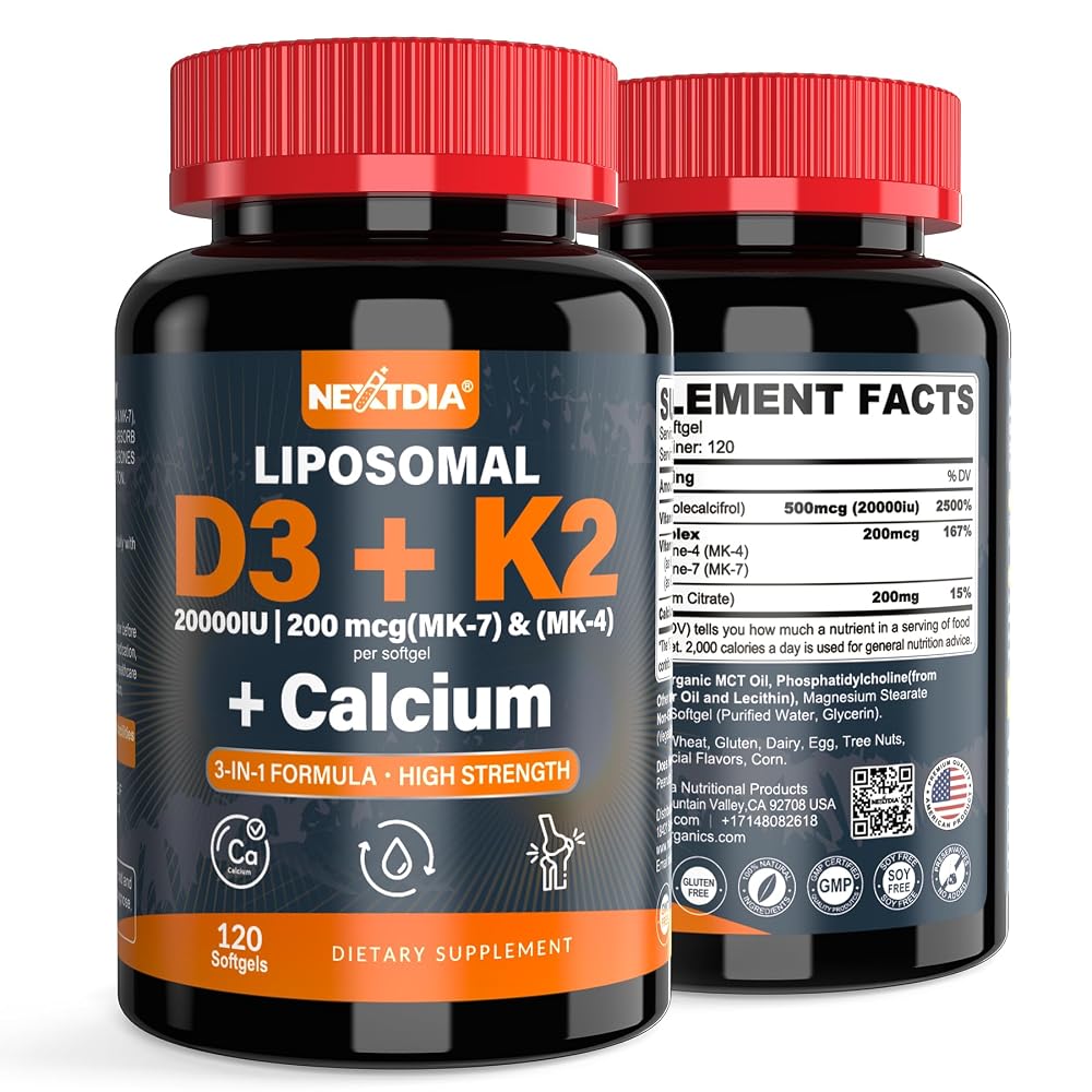 Nextdia Vitamin D3 20,000 IU + K2 Softgels - 120 Count