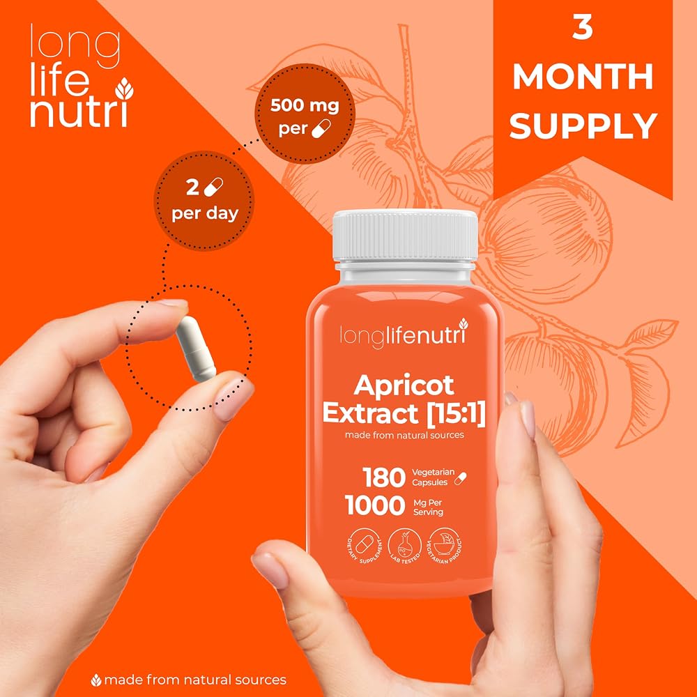 LongLifeNutri Apricot Extract 1000mg - 180 Vegetarian Capsules - image 5
