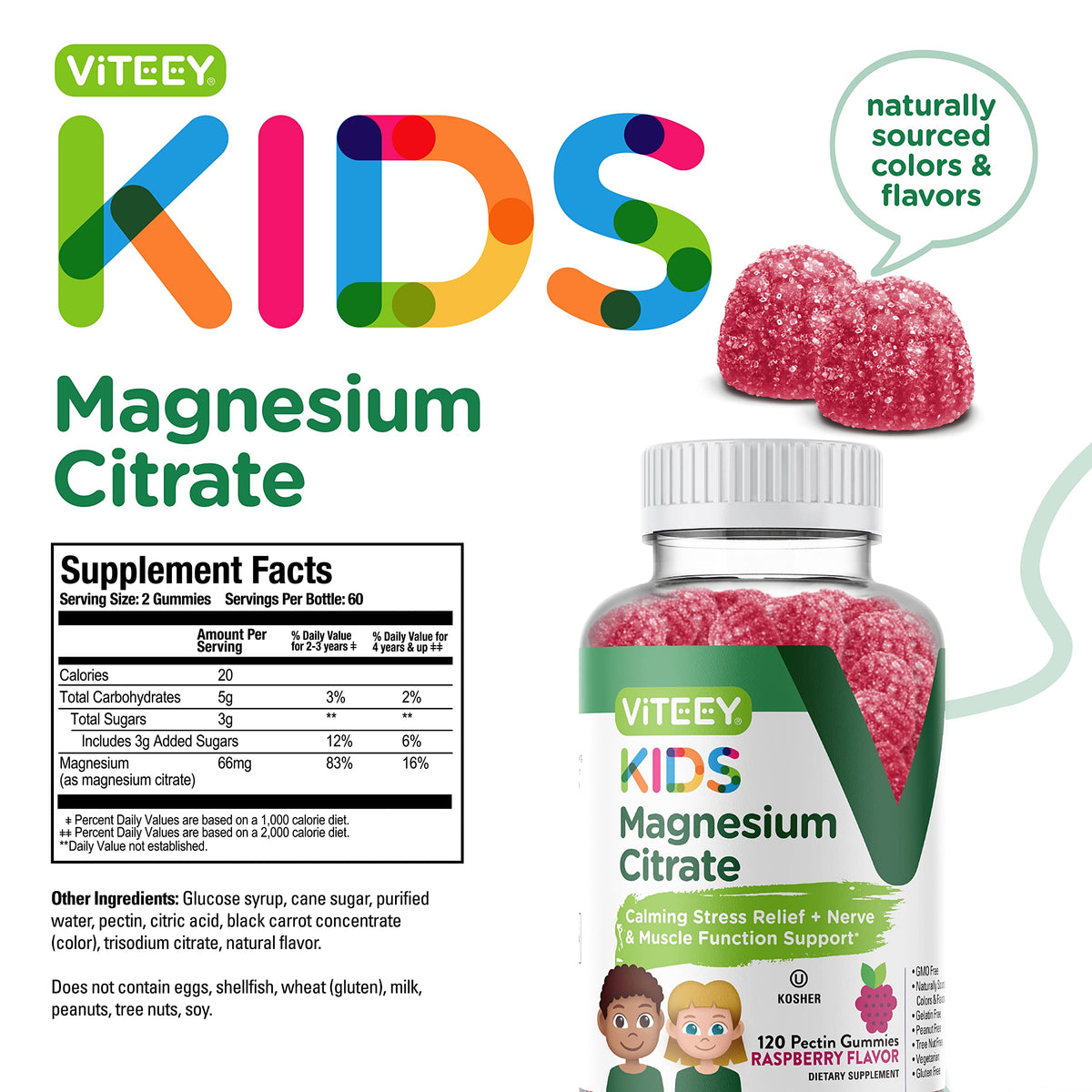 Viteey Kids Magnesium Citrate Gummies Raspberry - 120 Gummies - image 4