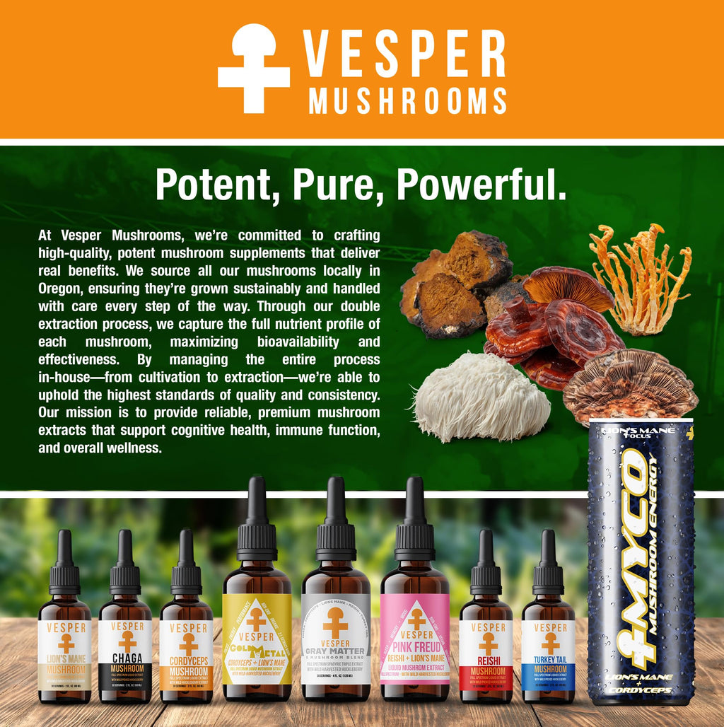 Vesper Mushrooms Liquid Extract - Double Extraction with Wild