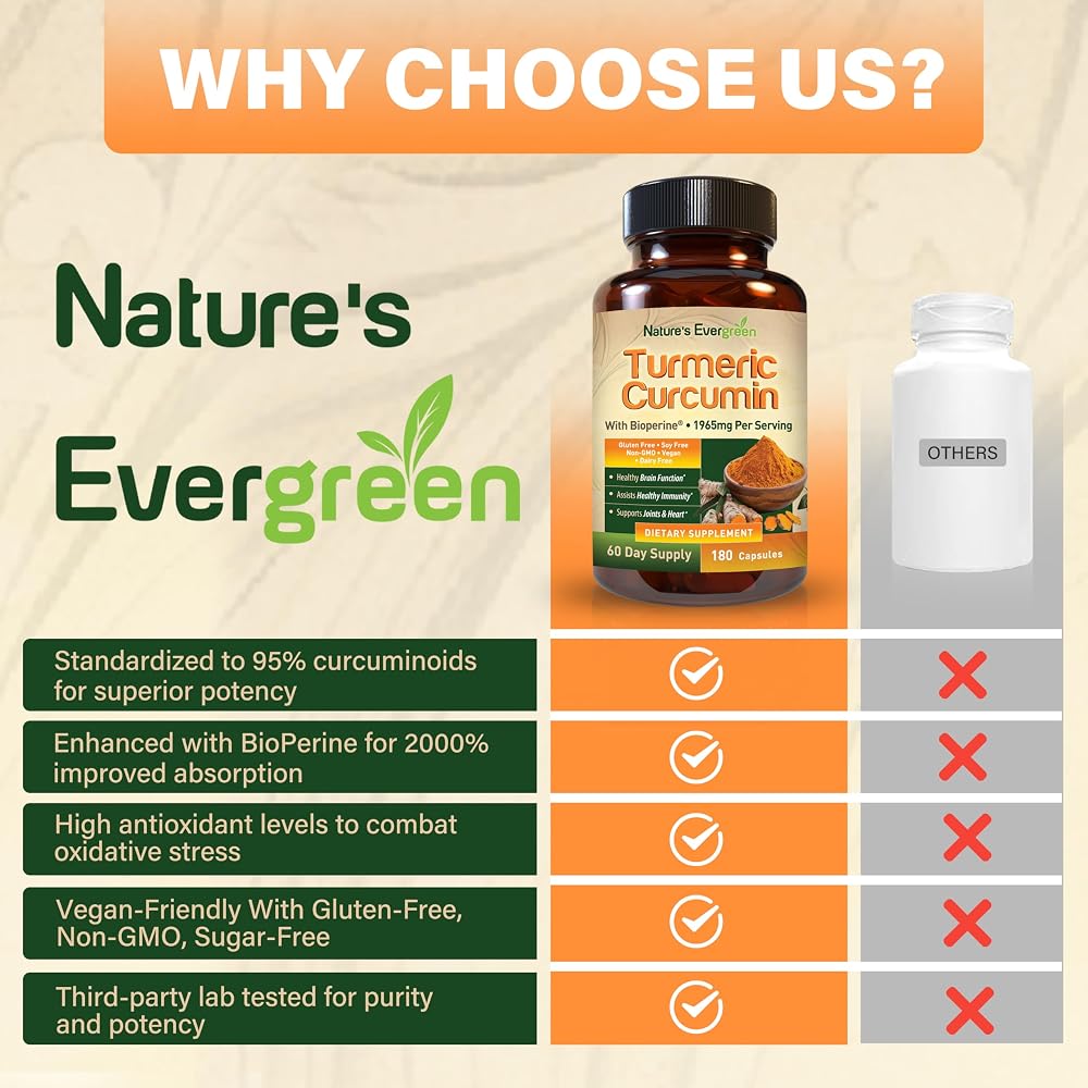 Nature's Evergreen Turmeric Curcumin Joint Support - 180 Capsules - image 7