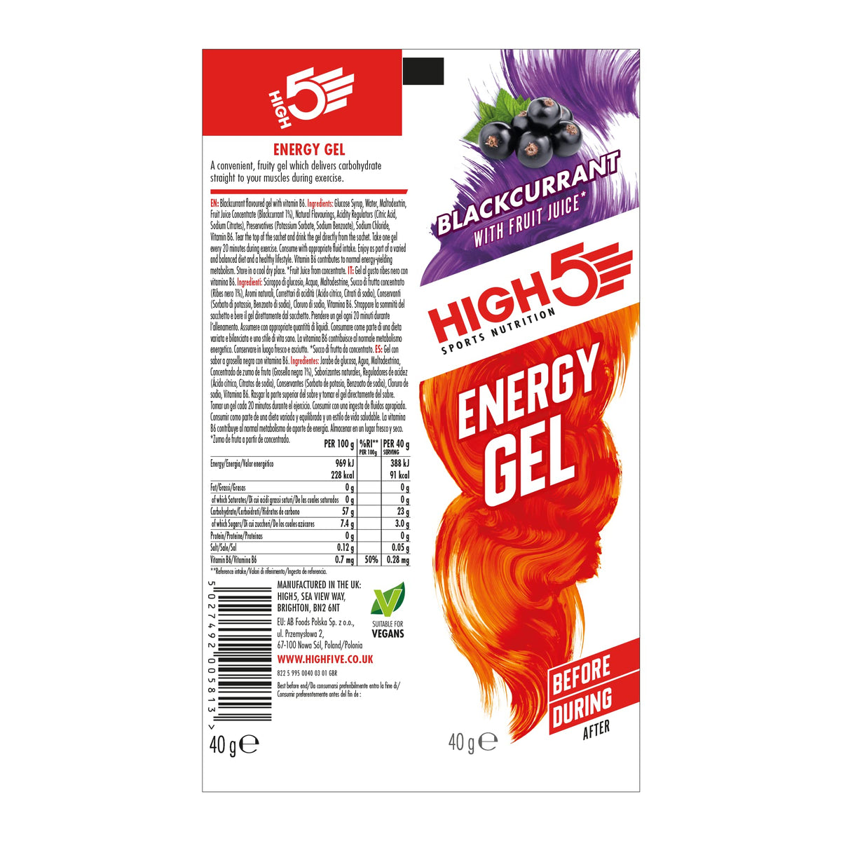 HIGH 5 HIGH5 Energy Gels Blackcurrant - 20 x 40g - image 6