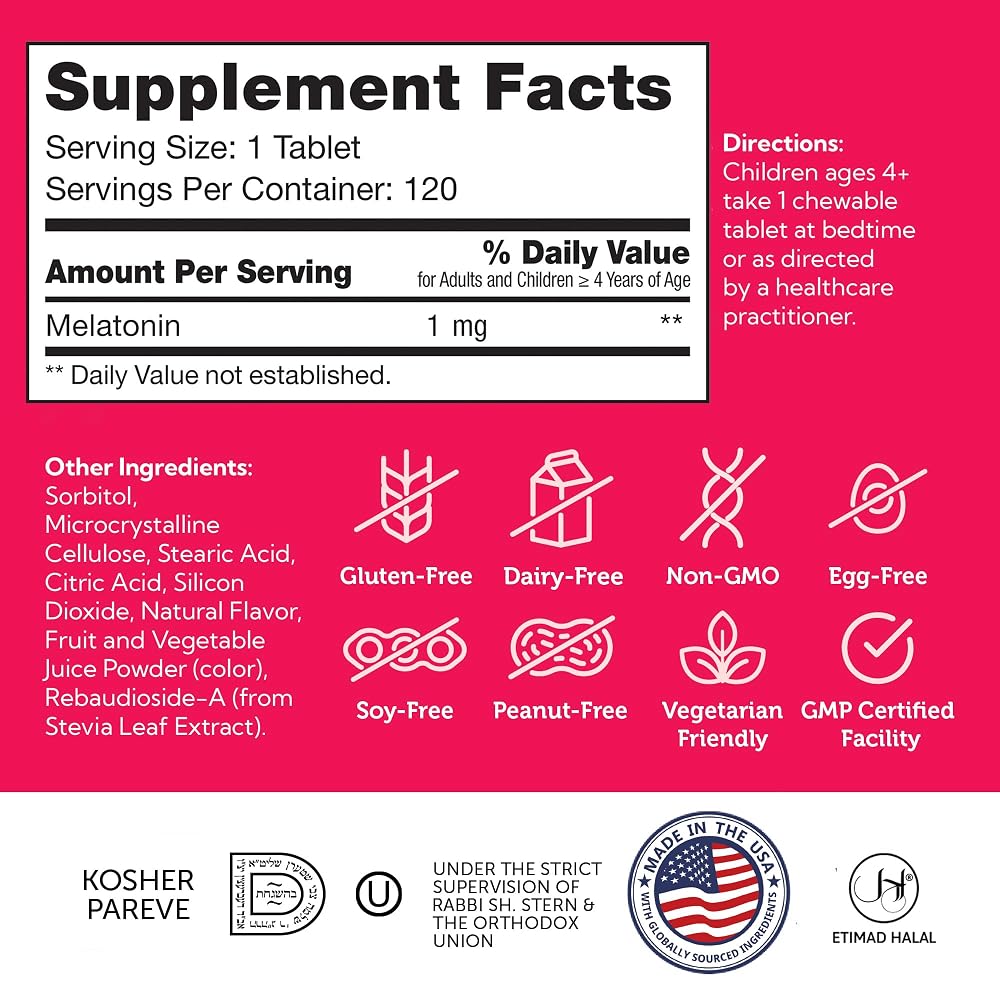 Zahler 1MG Children's Melatonin for Kids - Sleep Support and Quality