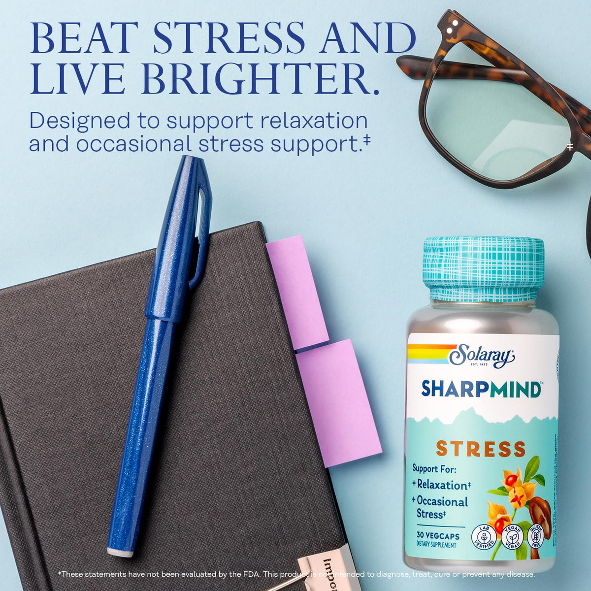 SOLARAY SharpMind Stress Relief Nootropic - 30 Vegetarian Capsules - image 3