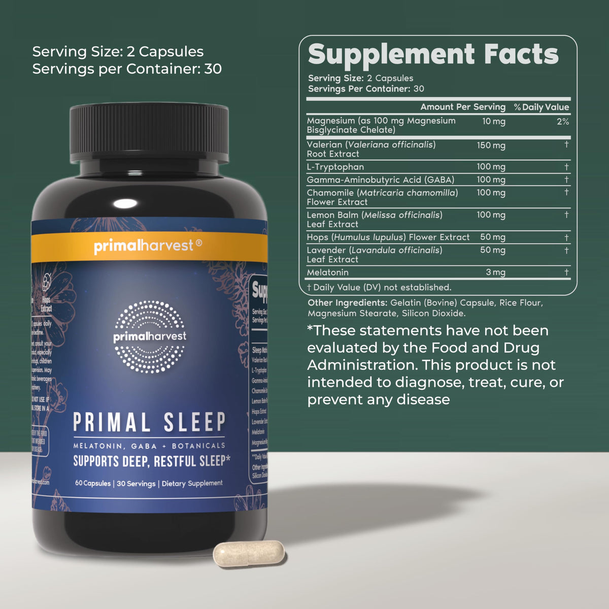 Primal Harvest Primal Sleep Support Supplement with Valerian Root