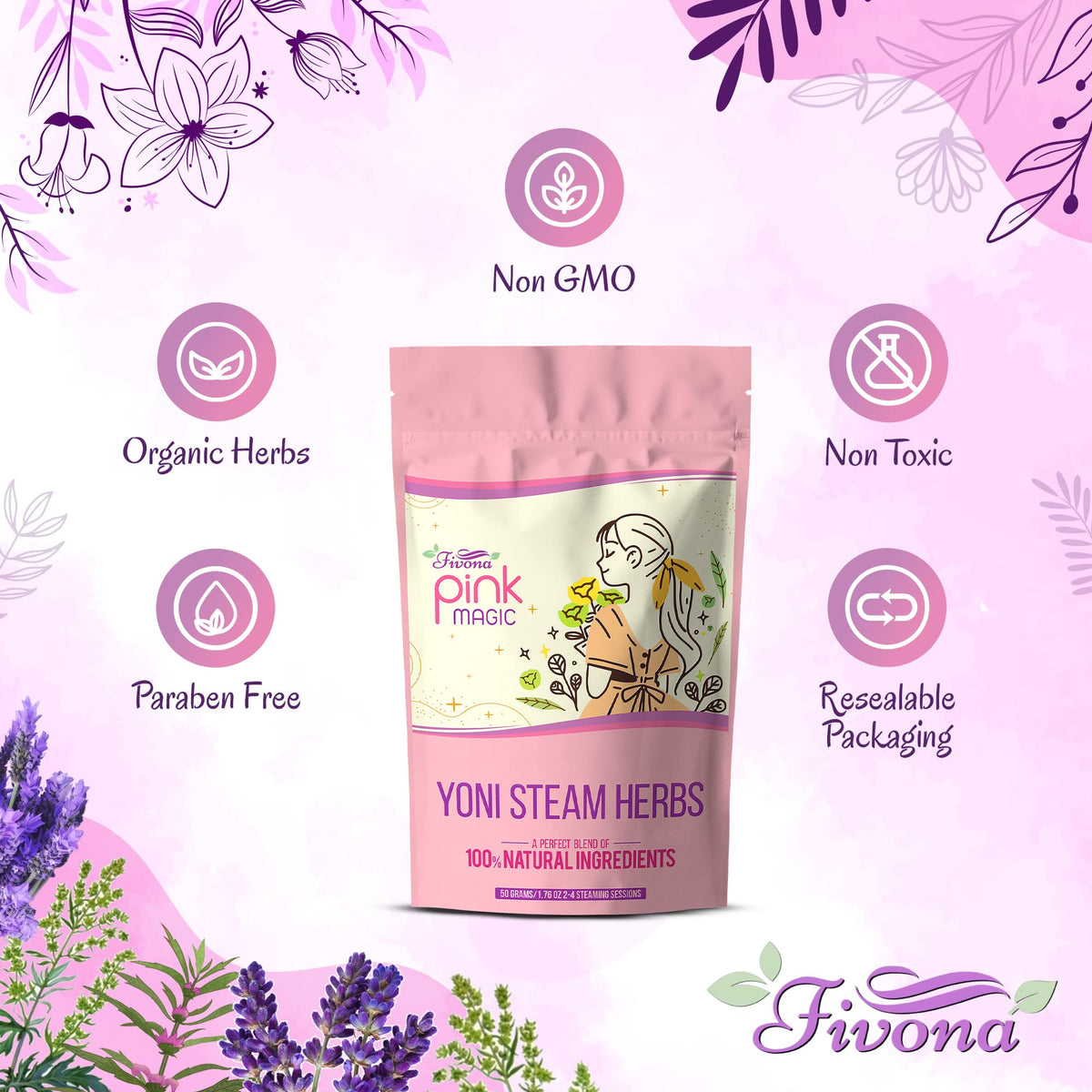Fivona Pink Magic Yoni Steam Herbs for pH Balance - 2-4 Sessions - image 5