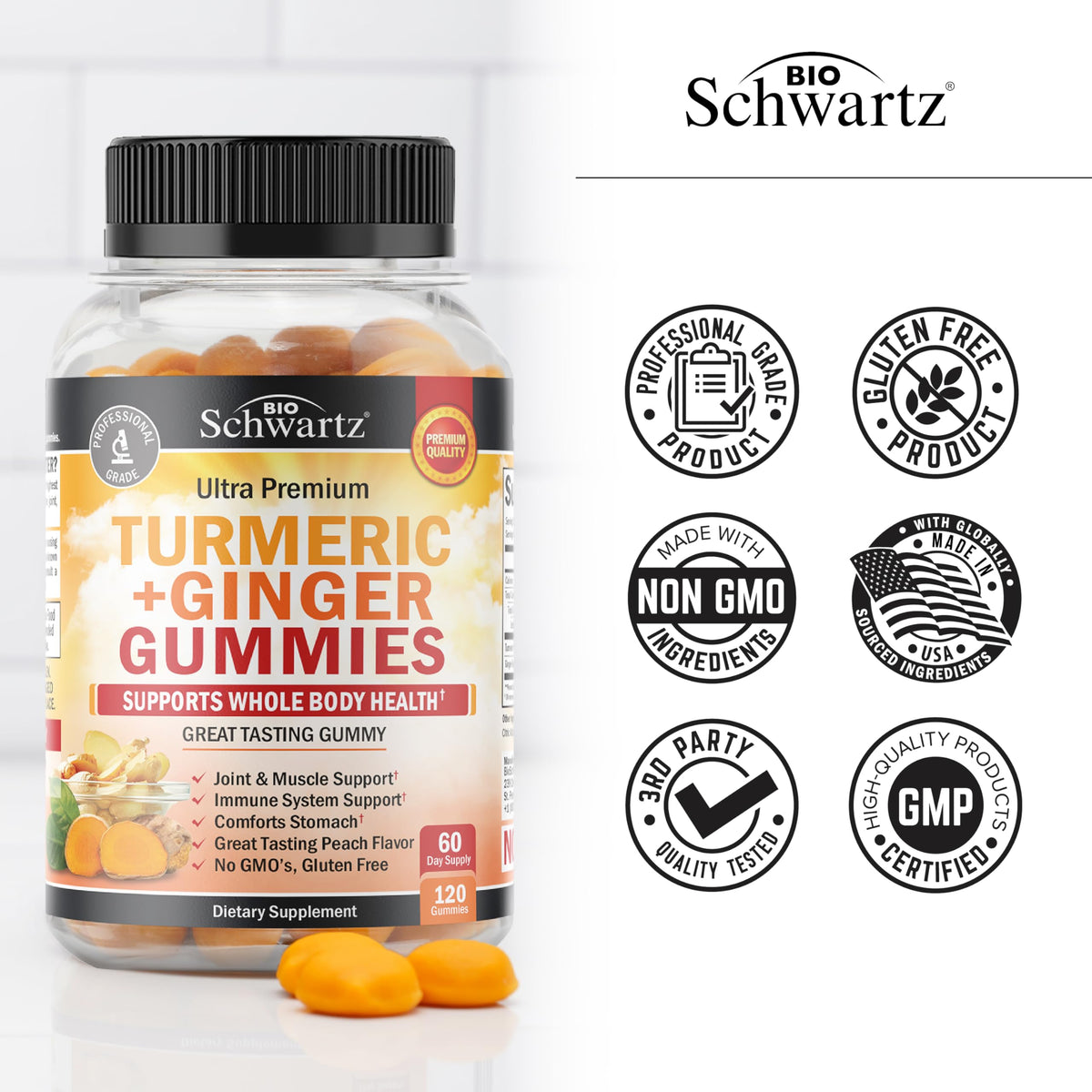 BioSchwartz Turmeric Curcumin with Ginger Gummies - 120 Count - image 5