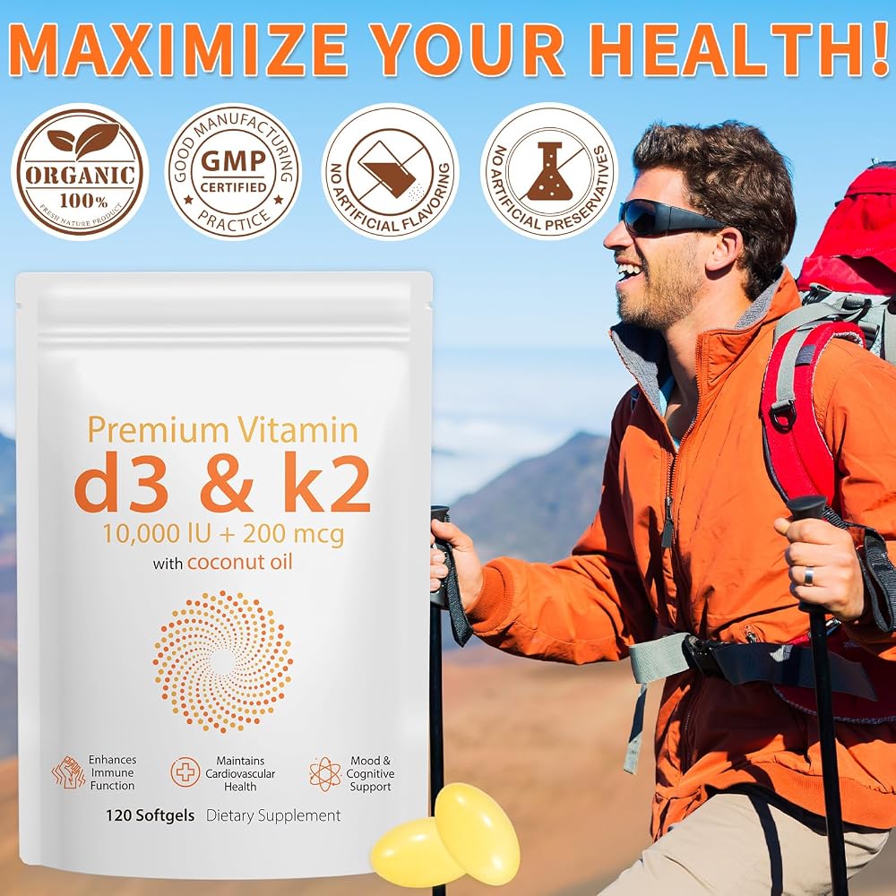 Daiasns D3 K2 Vitamin 10000 IU - 240 Virgin Coconut Oil Softgels