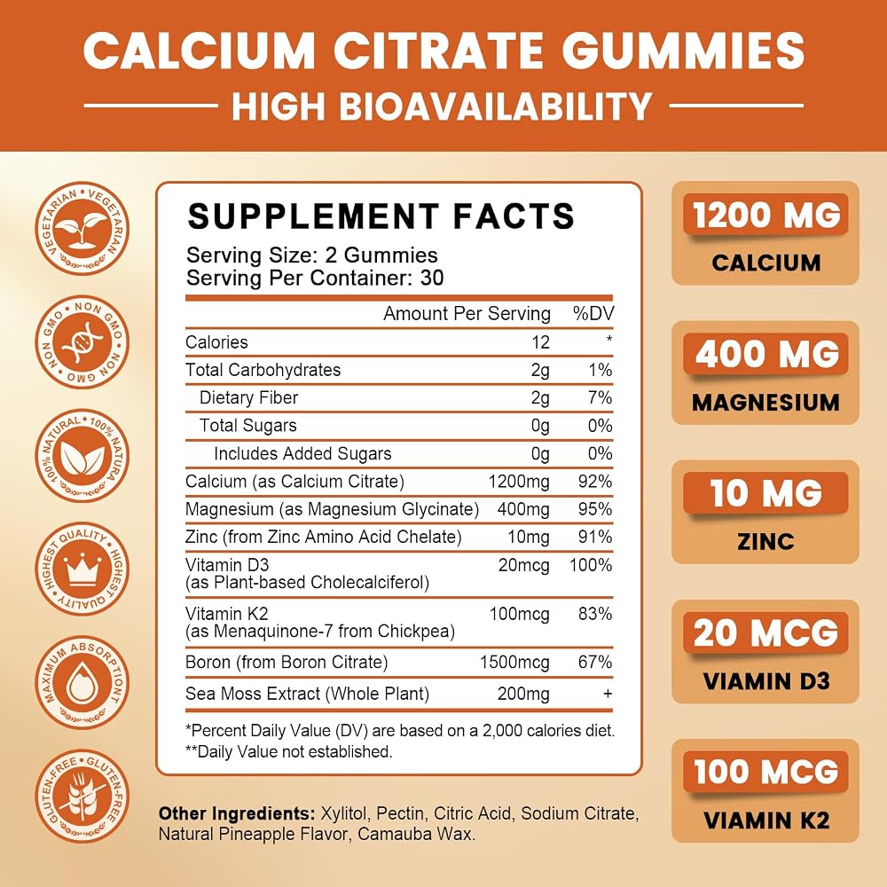 GONGOTA Calcium Citrate 1200mg with Vitamin D3 Gummies - 120 Gummies - image 6