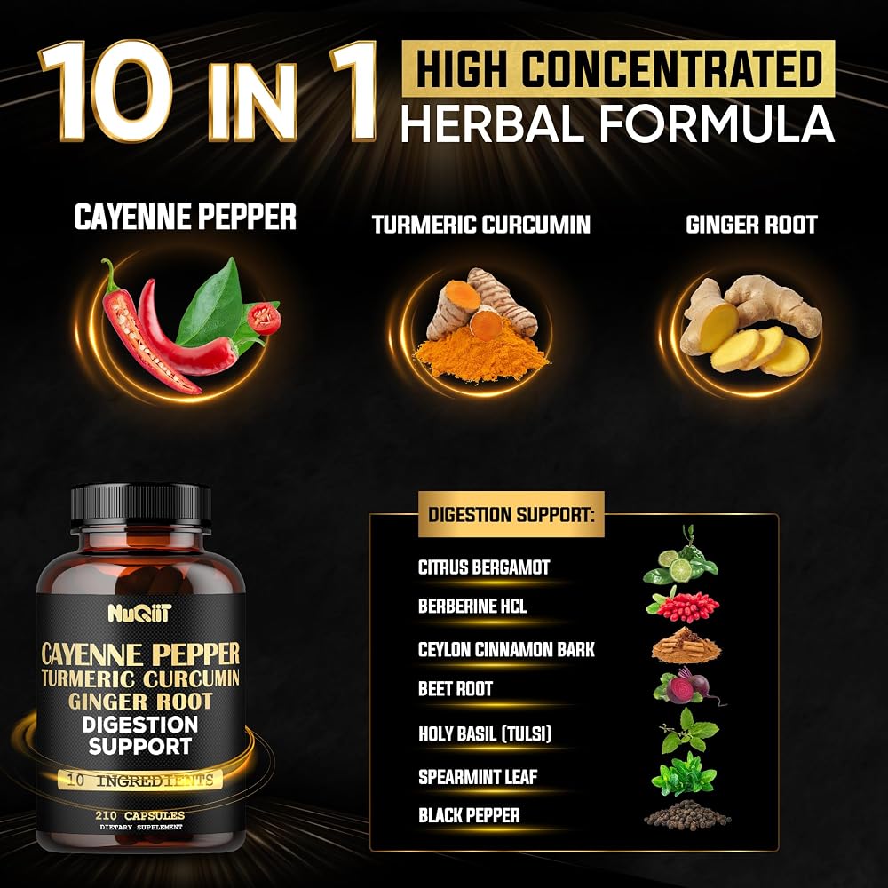 NUQIIT Cayenne Pepper Supplement with Turmeric & Ginger - 210 Capsules - image 2