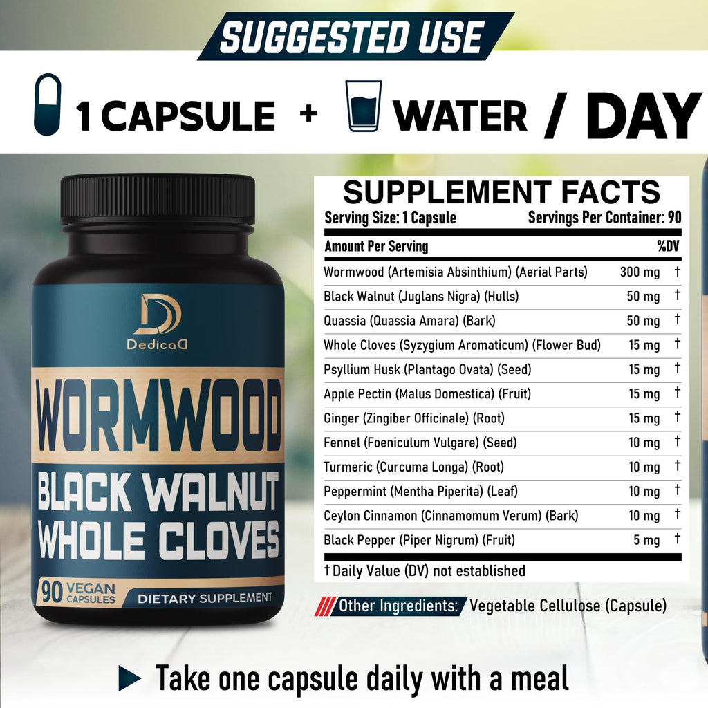 DEDICAD Wormwood Capsules - Digestive, Immune, and Mood Support