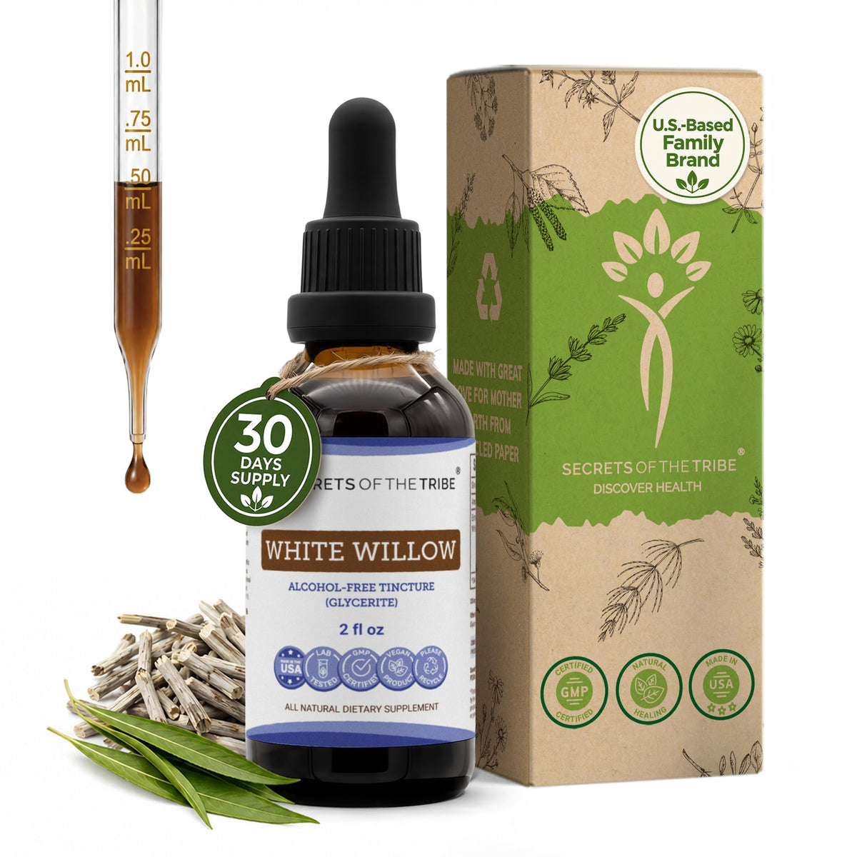 Secrets of the Tribe White Willow Liquid Extract for Joint Support - 2 fl oz