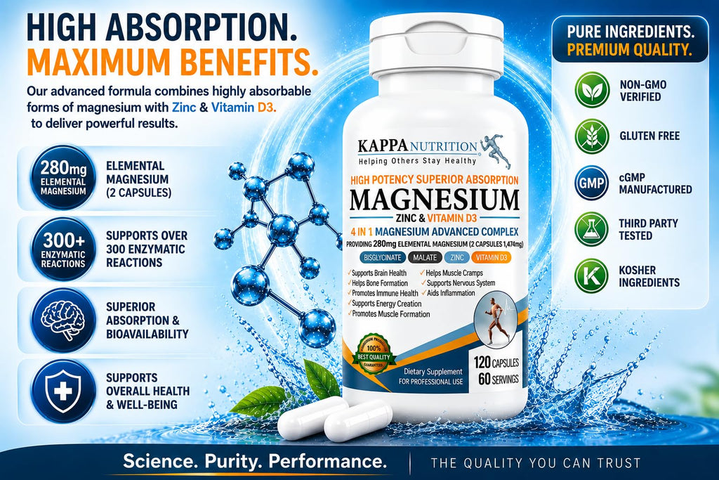 Kappa Nutrition Magnesium 4-in-1 with Zinc & Vitamin D3 - 120 Capsules - image 3