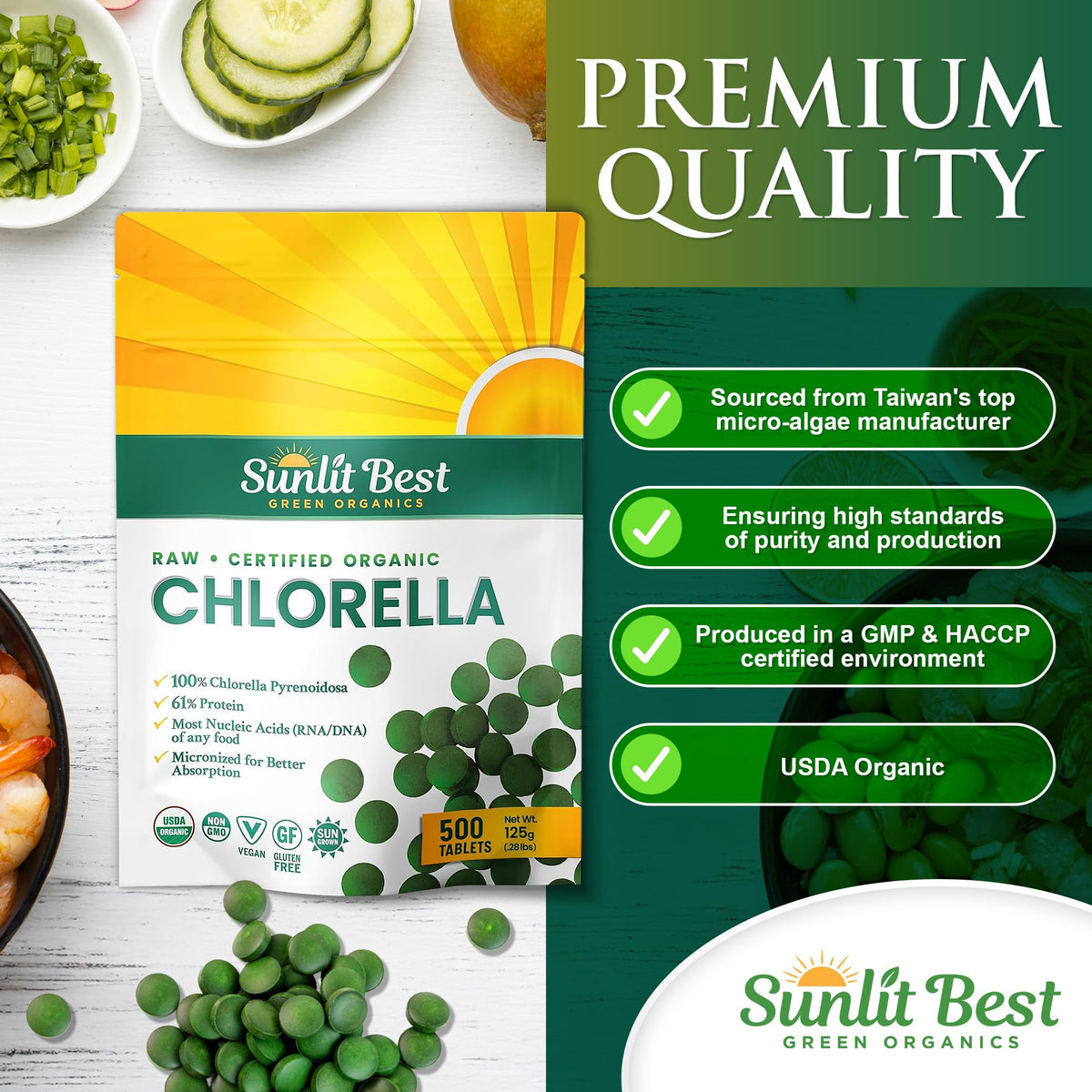 Sunlit Best USDA Organic Premium Chlorella Tablets