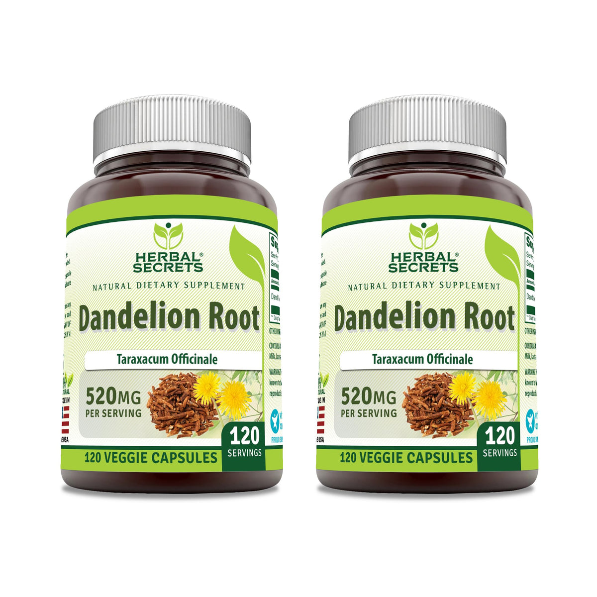 Herbal Secrets Dandelion Root 520 mg Veggie Capsules Supplement
