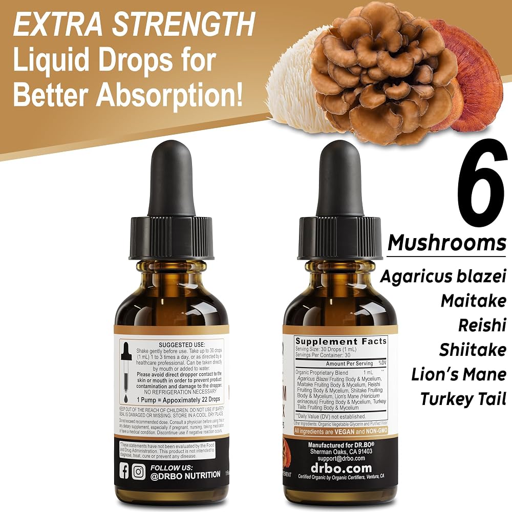 DR. BO Organic Lions Mane Mushroom Complex Liquid Drops - 1 Fl Oz - image 9