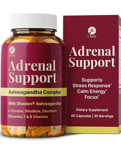 1 Body Adrenal Support Supplement with Ashwagandha - 60 Capsules