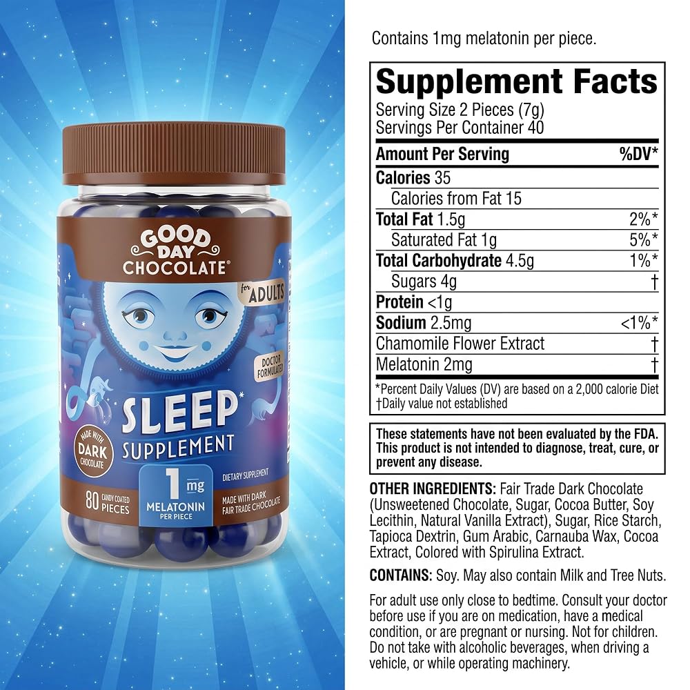 Good Day Chocolate Dark Chocolate Sleep Aid with Melatonin - 160 Count - image 2