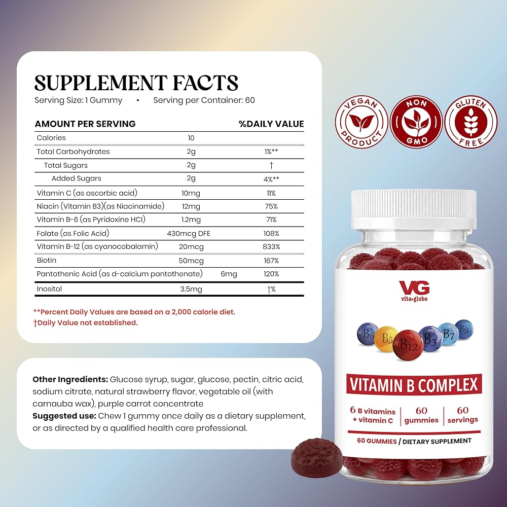 VITA GLOBE B Complex Gummies 5000mcg for Hair Skin Nails - 60 Gummies - image 2