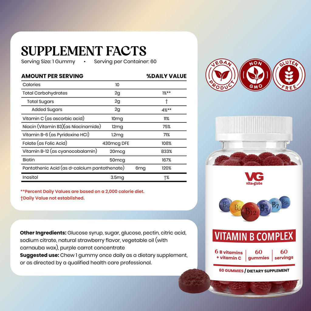 VITA GLOBE B Complex Gummies 5000mcg Energy Support - 120 Gummies - image 2