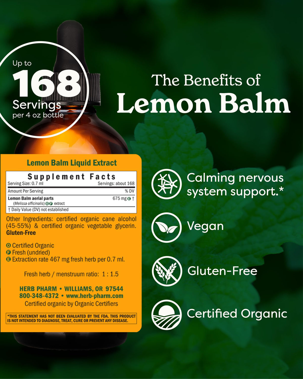 Herb Pharm Lemon Balm Liquid Extract Nerve Support - 4 oz - image 2