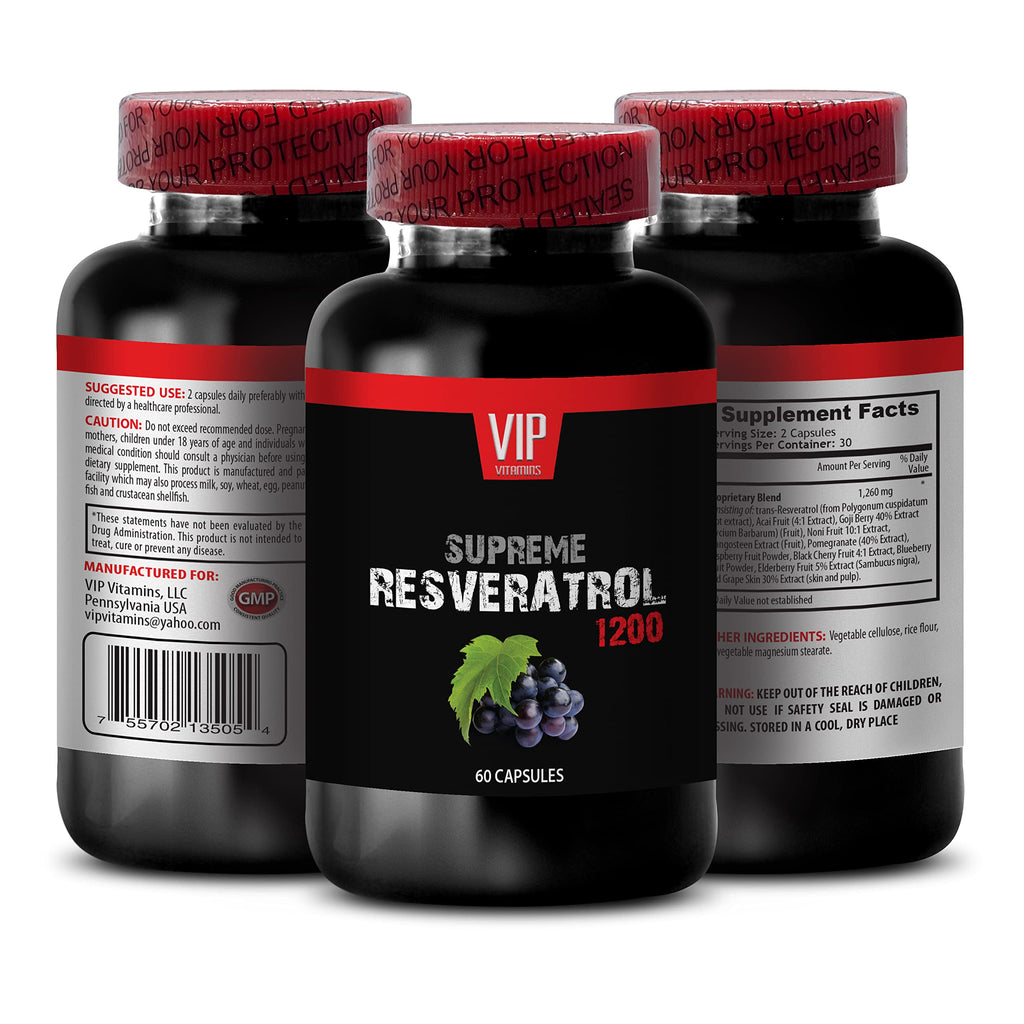 VIP Vitamins Supreme Resveratrol 1200mg Antioxidant - 60 Capsules