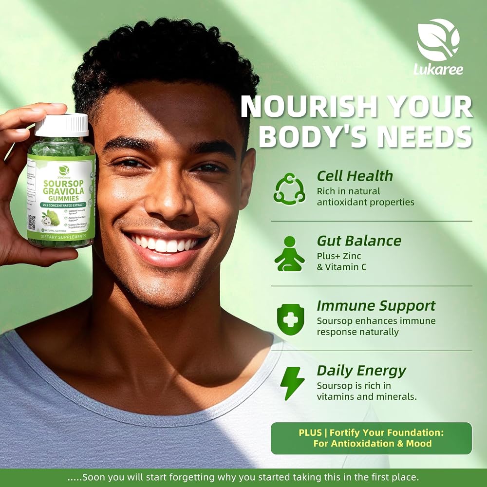 Lukaree Soursop Gummies Immune Support - 120 Count (2 Pack) - image 3