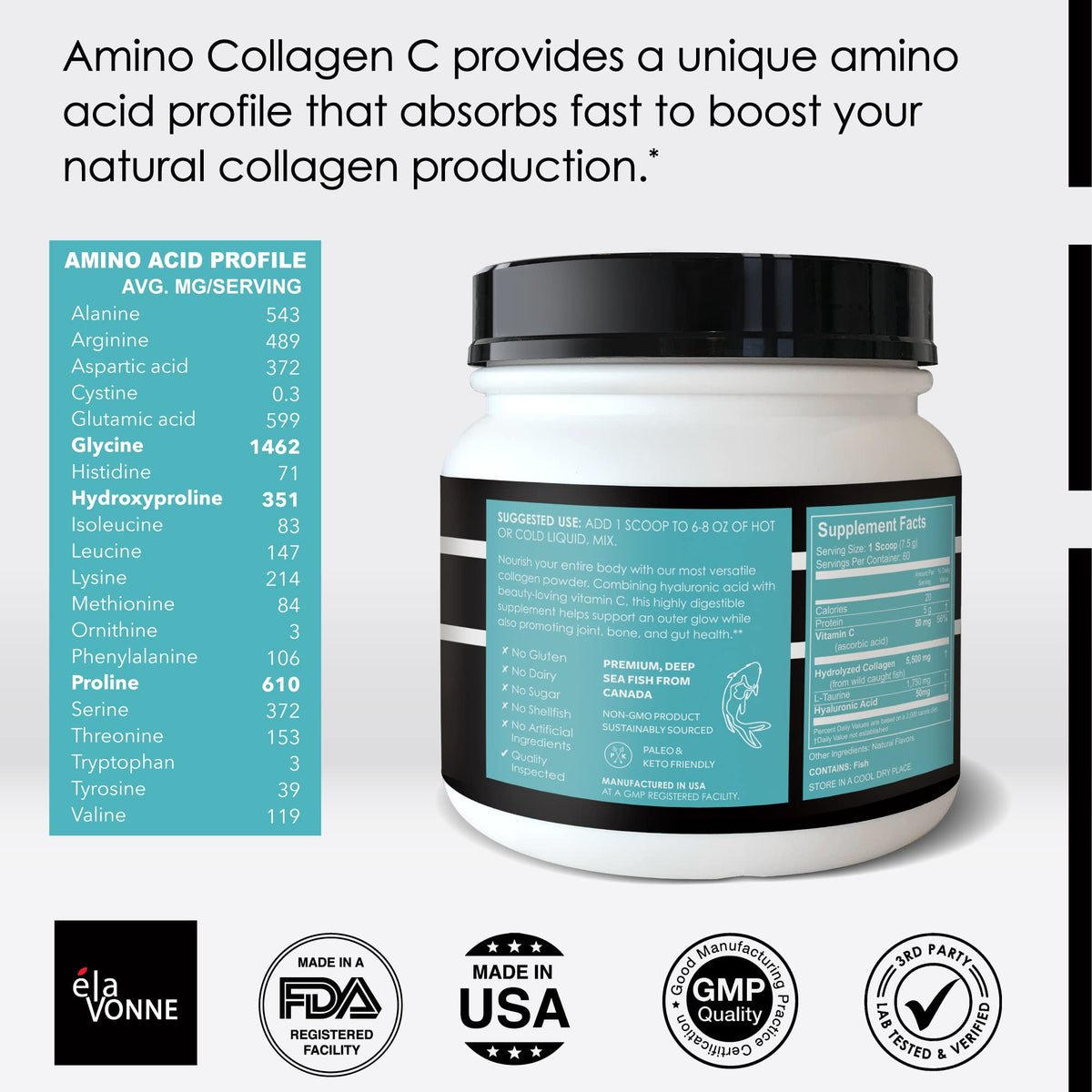 E´LAVONNE E'LAVONNE Amino Collagen C with Hyaluronic Acid Powder - 60 Servings - image 5