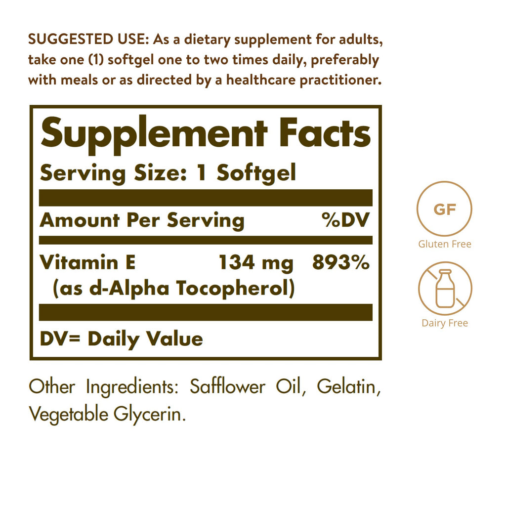 Solgar Vitamin E 200 IU Alpha Antioxidant - 100 Softgels - image 2