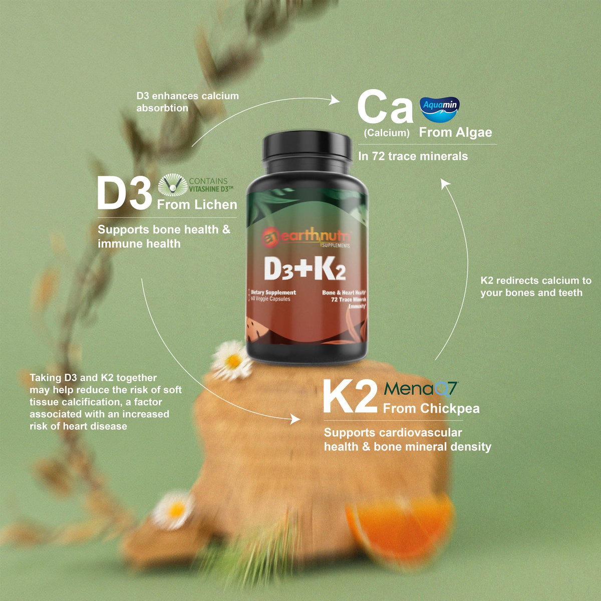EarthNutri Vitamin D3 Plus K2 5000 IU - 60 Vegetarian Capsules - image 2