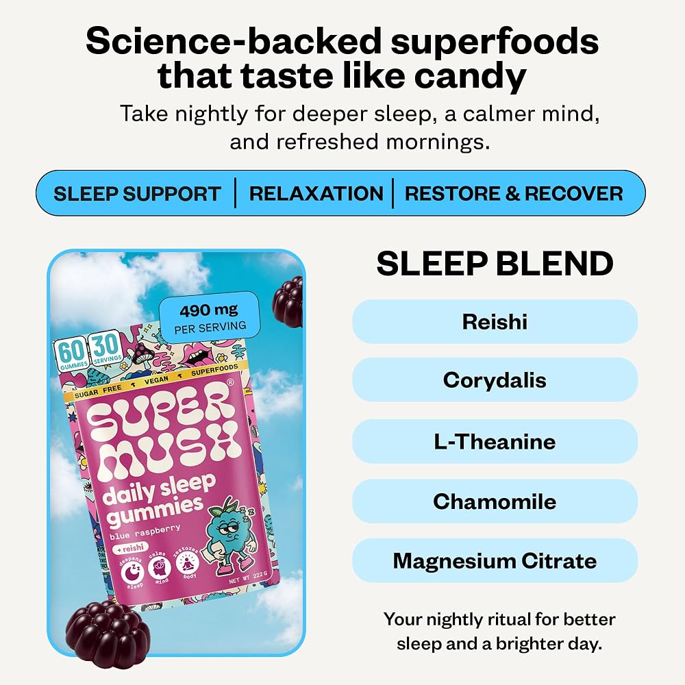 SuperMush Daily Sleep Gummies - Melatonin-Free Sleep Aid