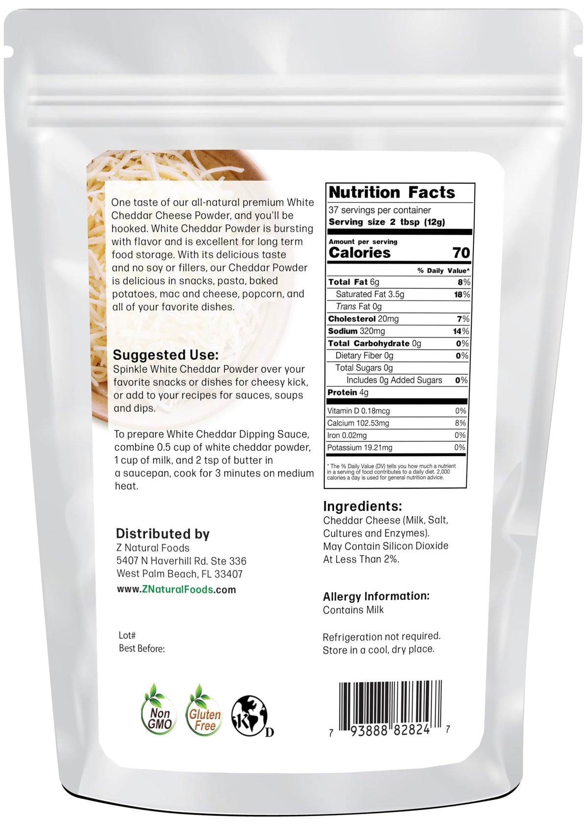 Z Natural Foods White Cheddar Cheese Powder - 16 oz - image 2