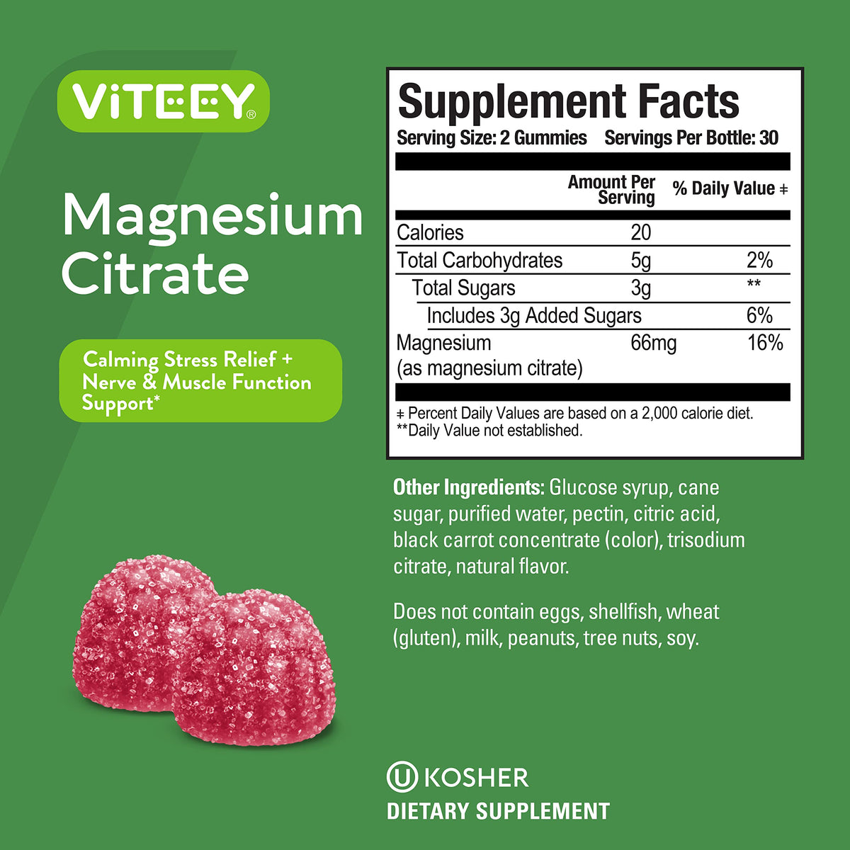 Viteey Magnesium Citrate Gummies Supports Calm Mood