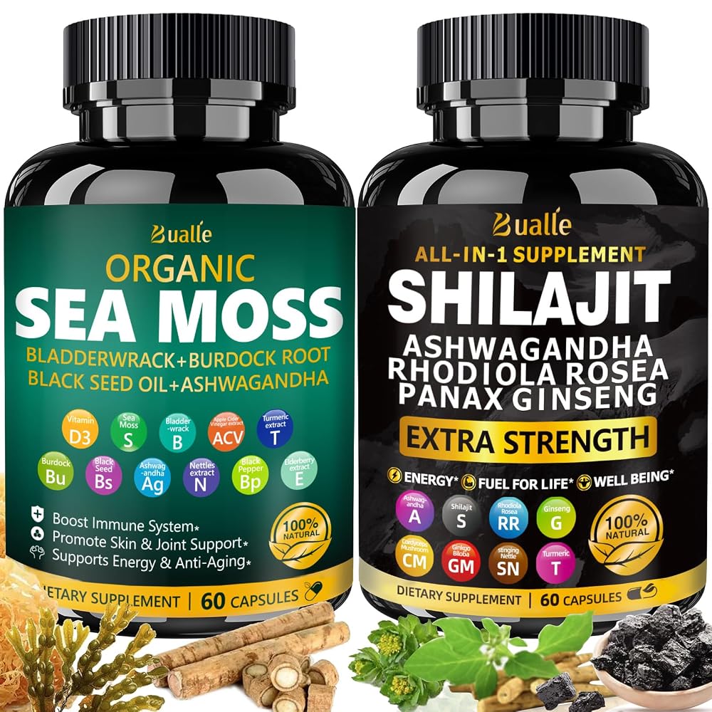 Bualle Shilajit Capsules with Ashwagandha & Ginseng - 120 Capsules