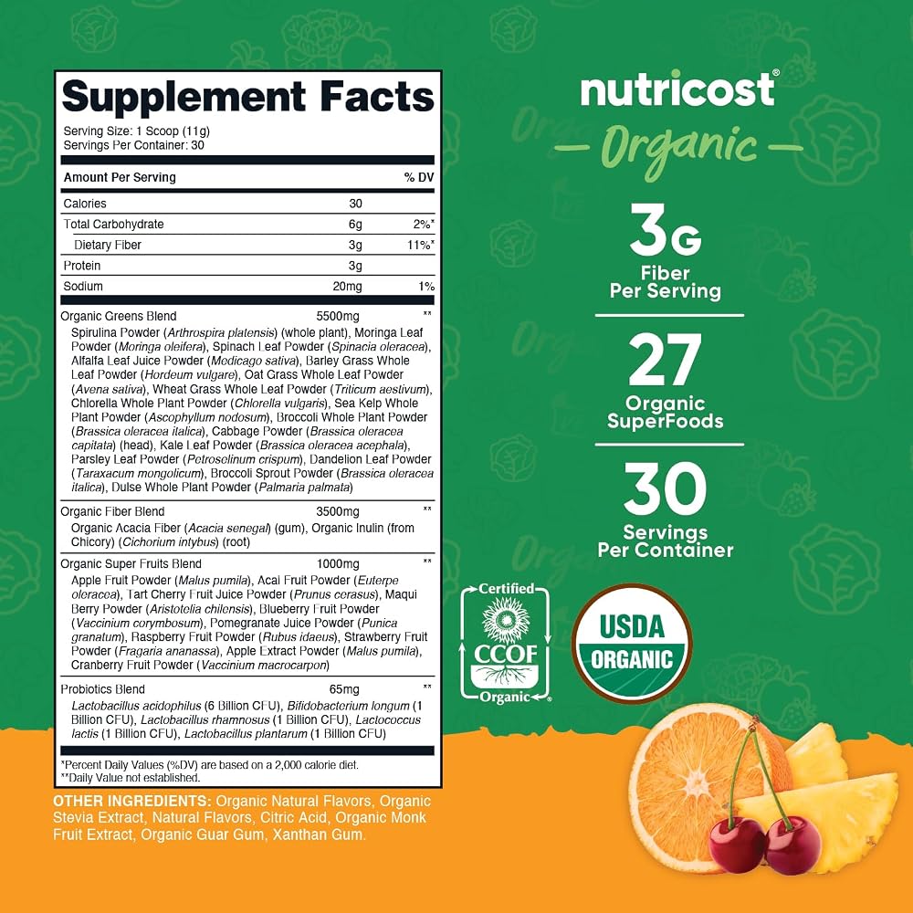 Nutricost Organic Super Greens Powder (30 Servings) - Superfood