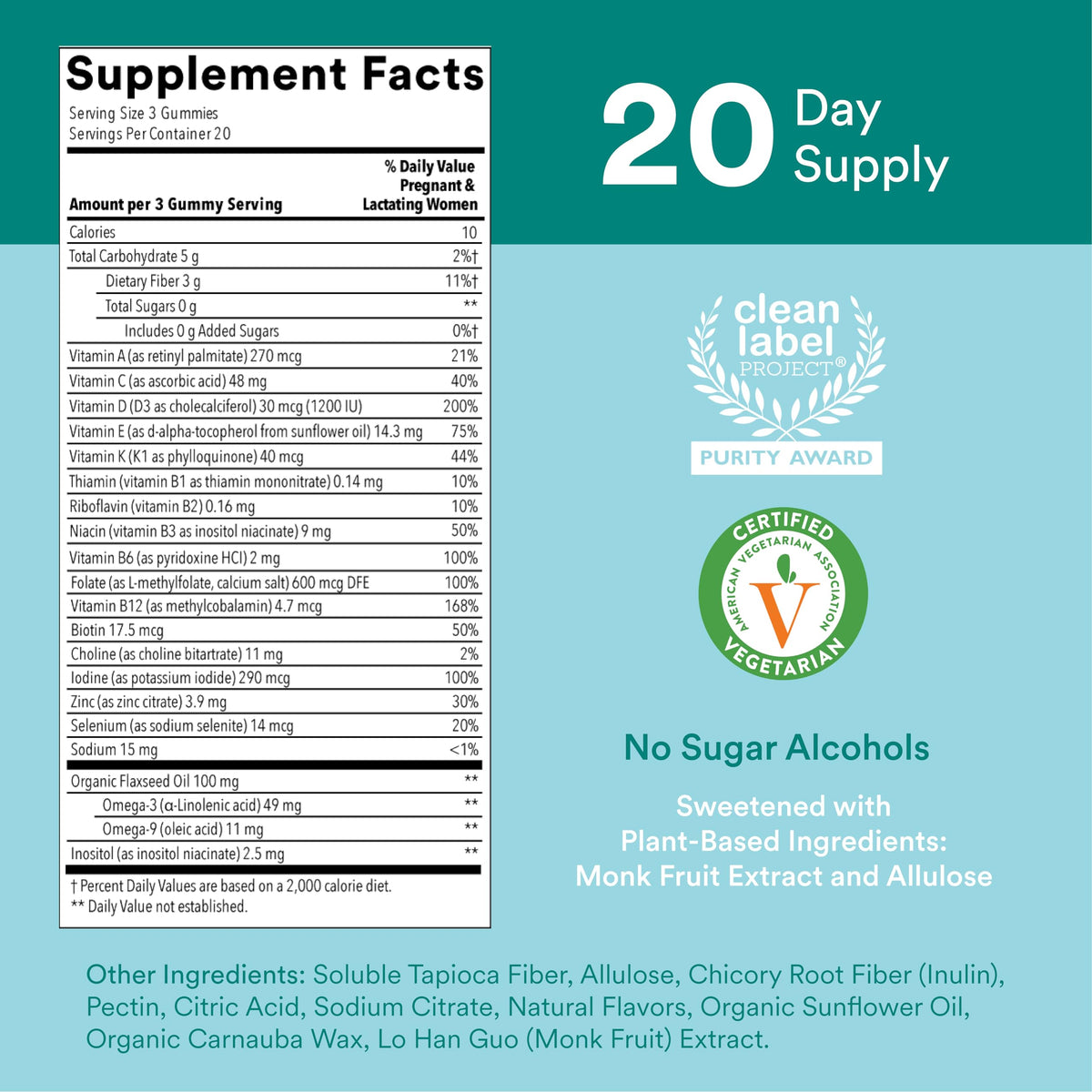SmartyPants Prenatal Vitamins Sugar Free - 60 Gummies - image 2