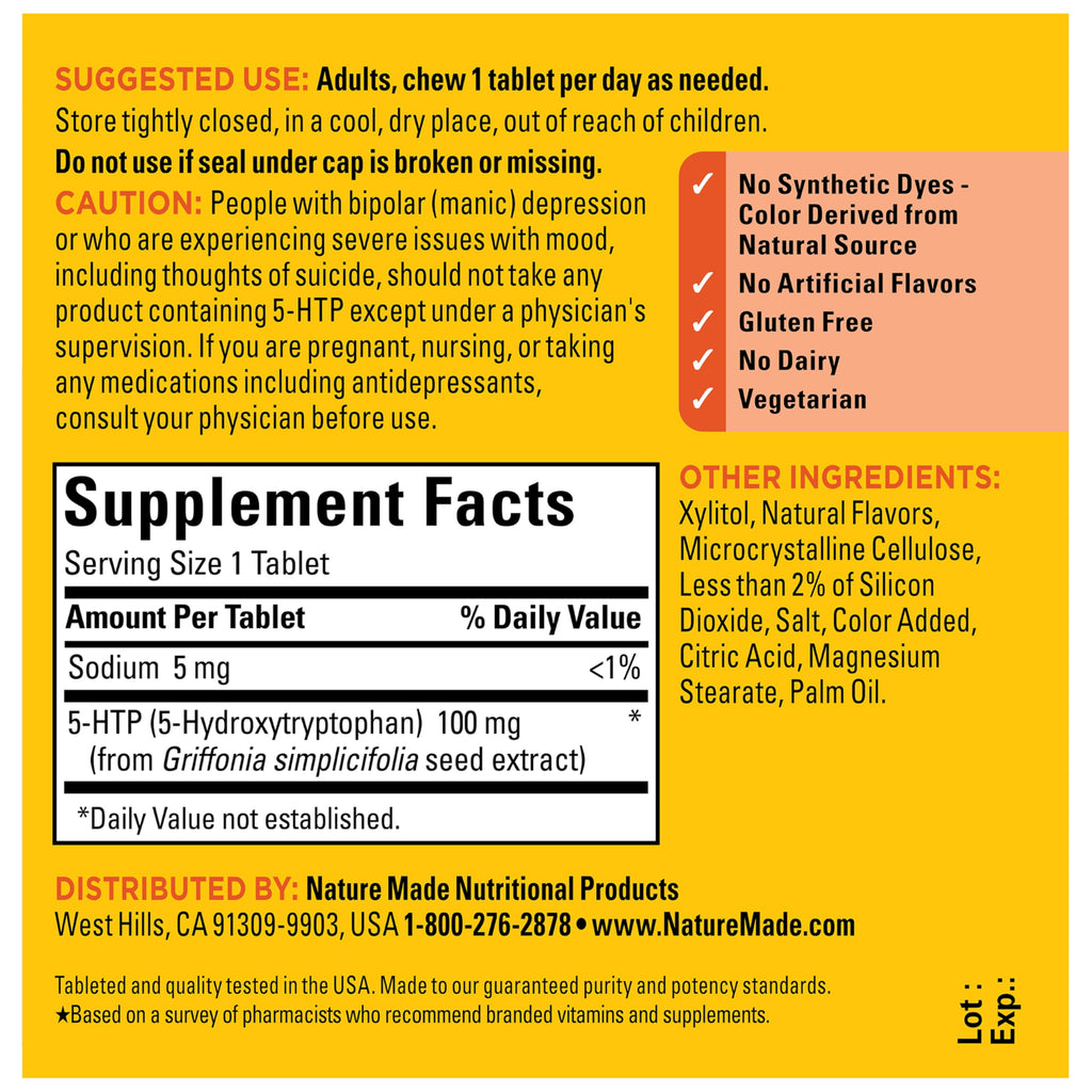 Nature Made 5-HTP 100mg Mood Support Chewable Tablets - 30 Count - image 8