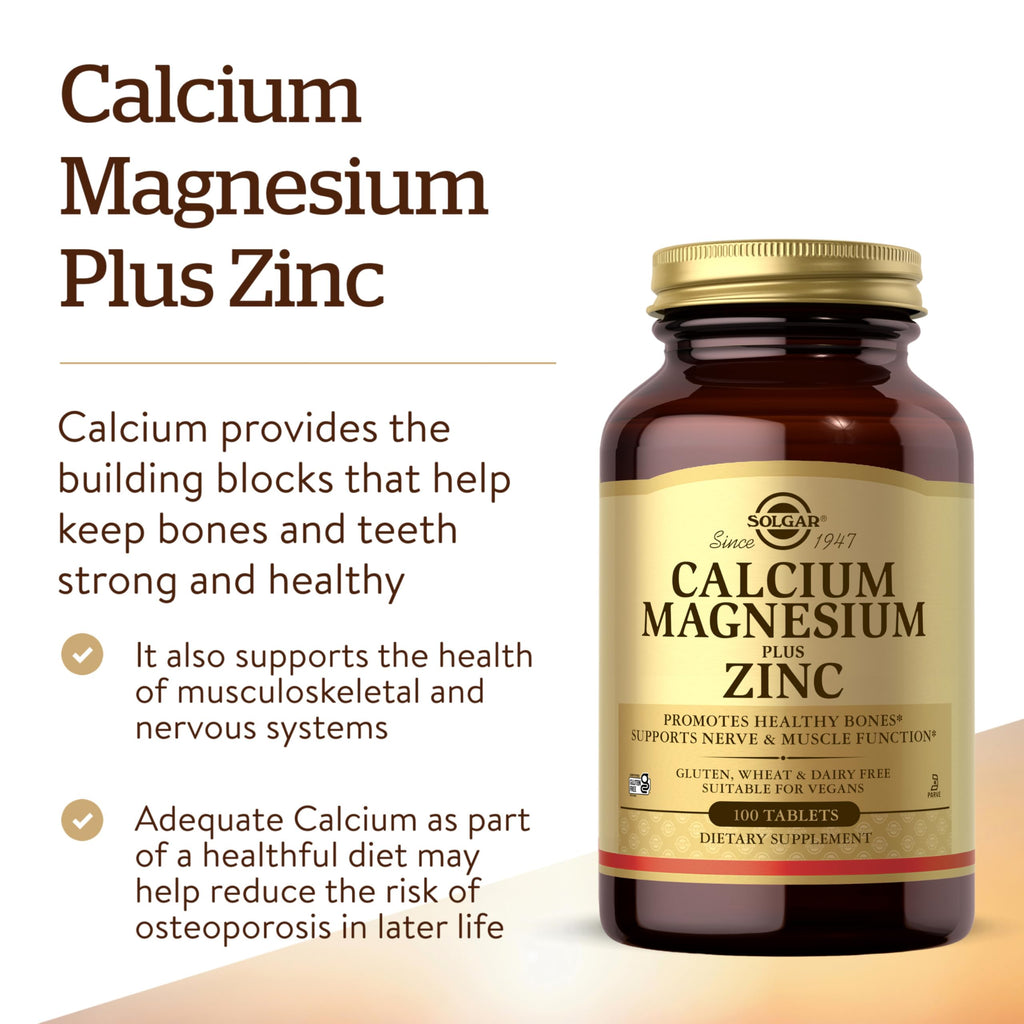 Solgar Calcium Magnesium Plus Zinc - 100 Tablets - image 3
