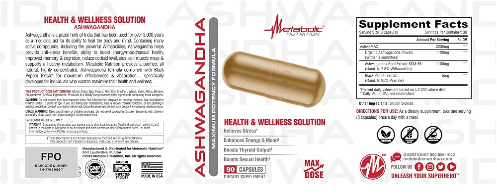 Metabolic Nutrition Ashwagandha 2200mg Stress Relief - 90 Capsules - image 3