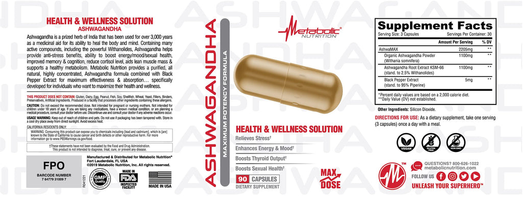 Metabolic Nutrition Ashwagandha 2200mg Stress Relief - 90 Capsules - image 3