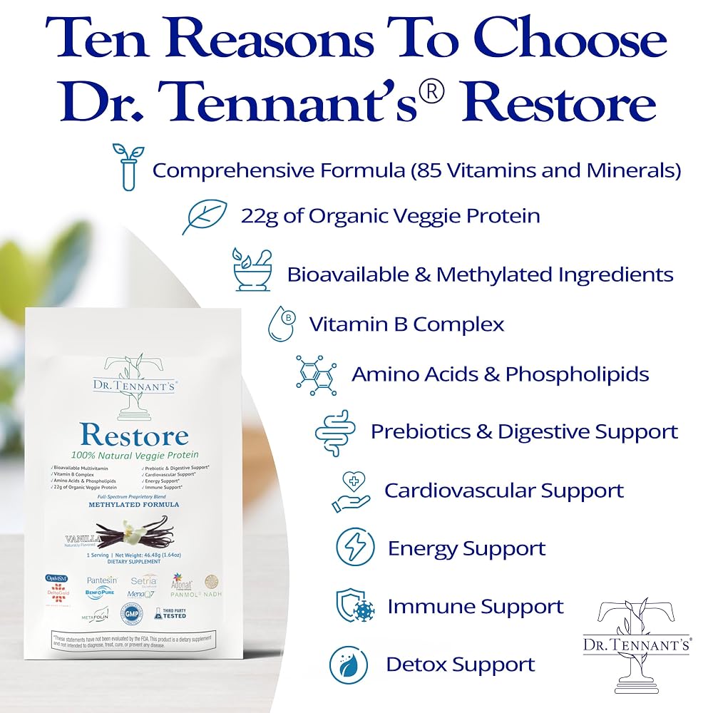 Dr. Tennant's Restore Vanilla Vegan Protein Powder - 14 Packets - image 4
