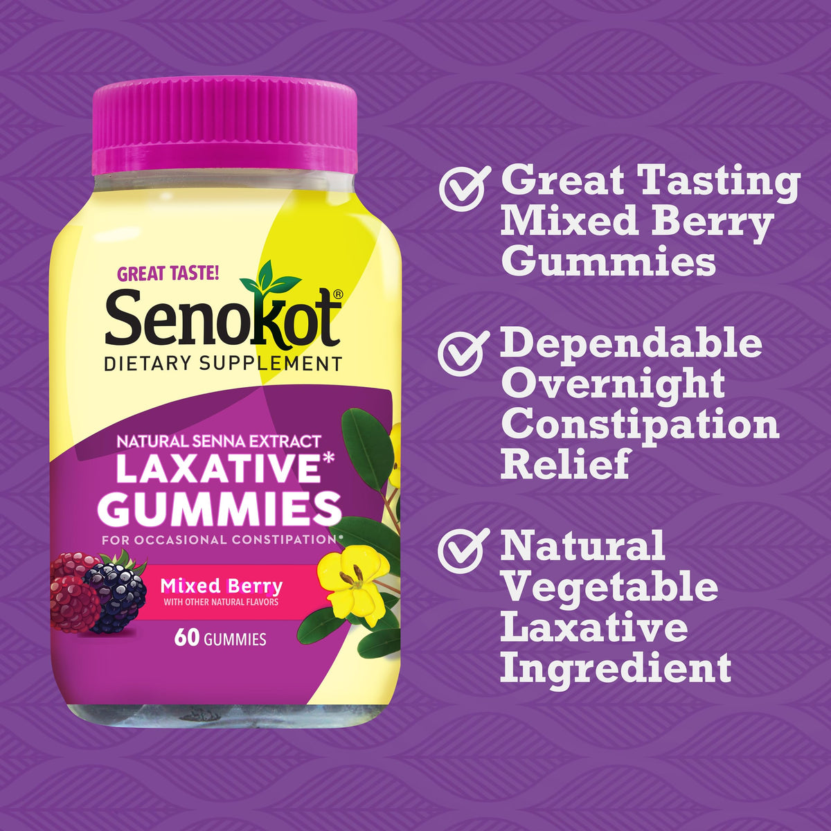 Senokot Laxative Gummies Mixed Berry - 60 Count - image 2